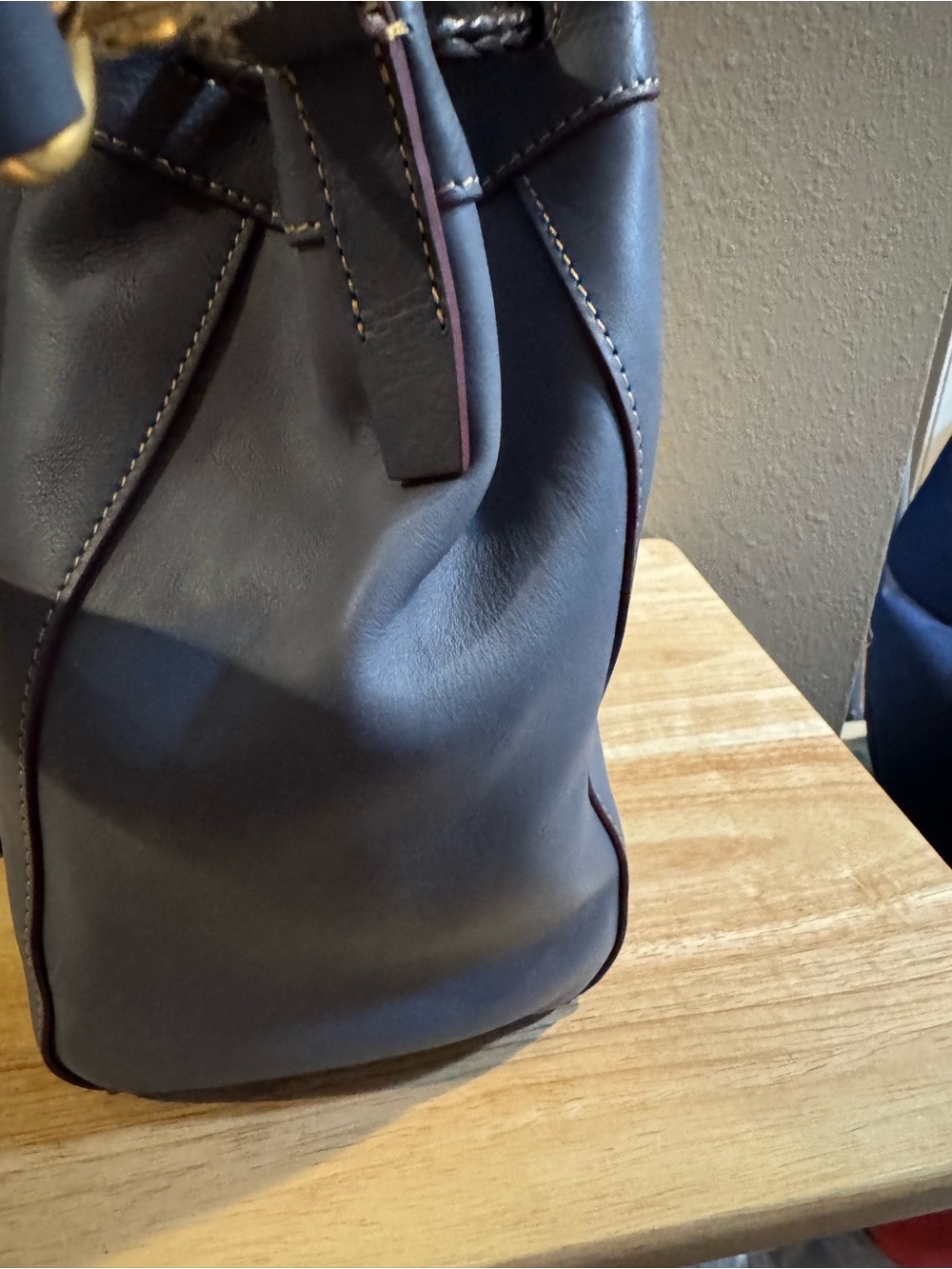 Dooney & Bourke Slate Blue Hattie Florentine Leather Drawstring Shoulder Bag - Picture 8 of 16